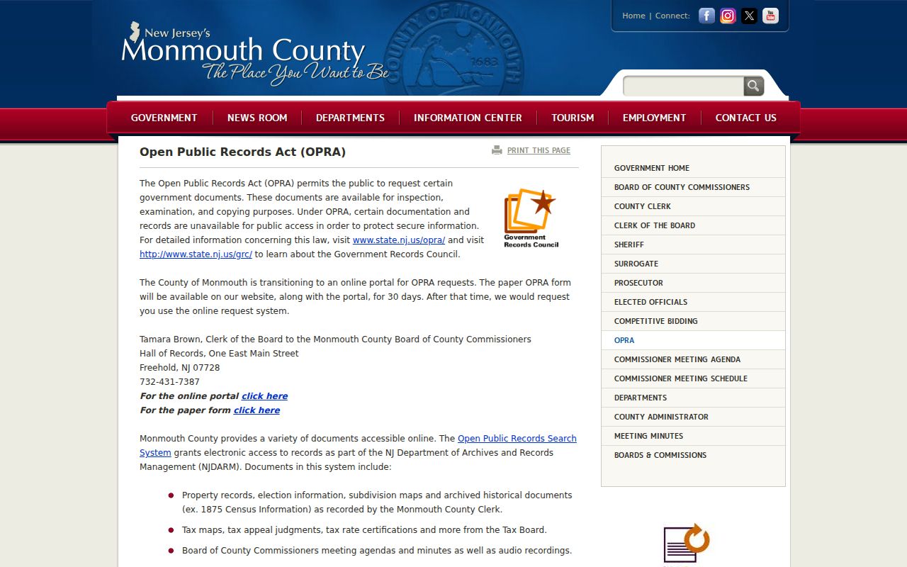 Middletown residents directory Monmouth County OPRA source