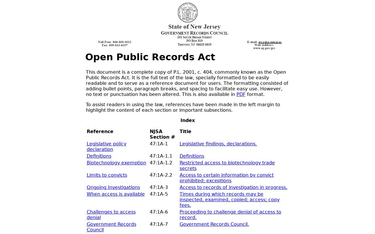 Middletown residents directory New Jersey OPRA statute source