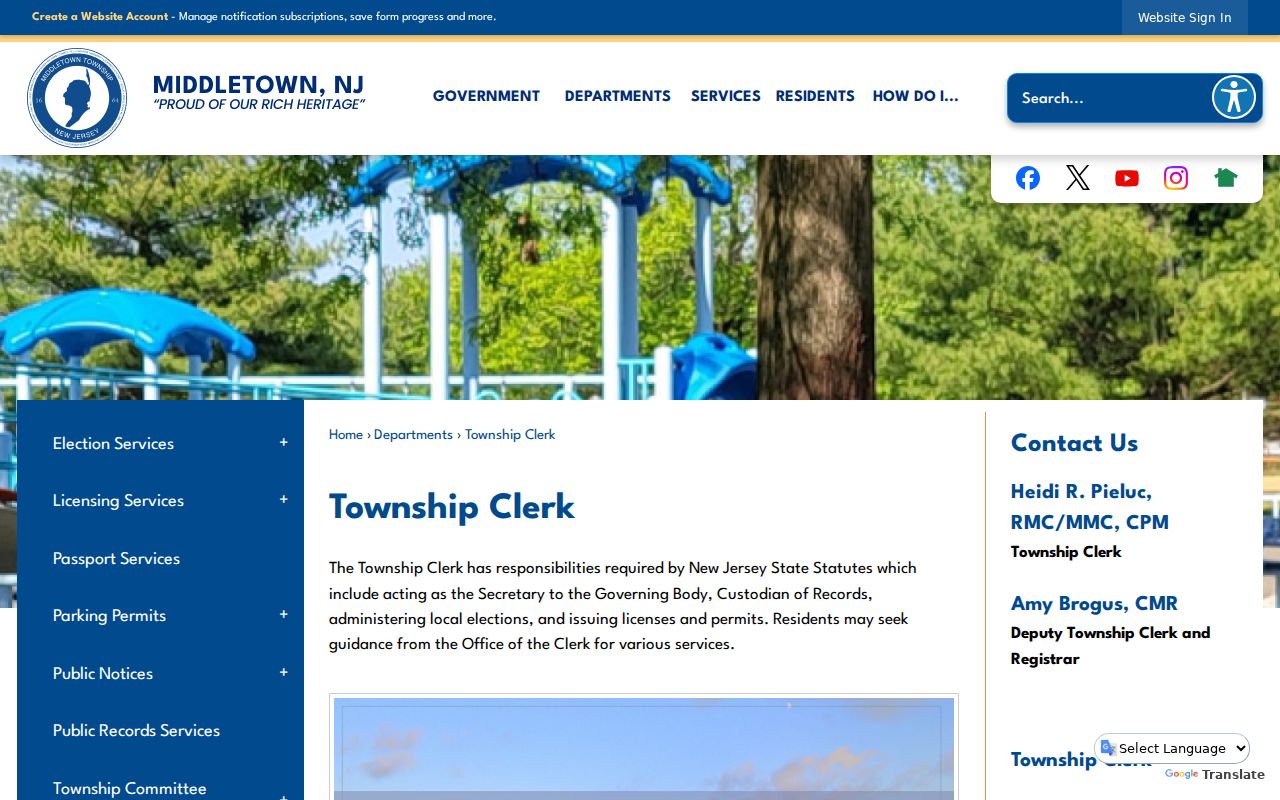 Middletown residents directory Township Clerk source