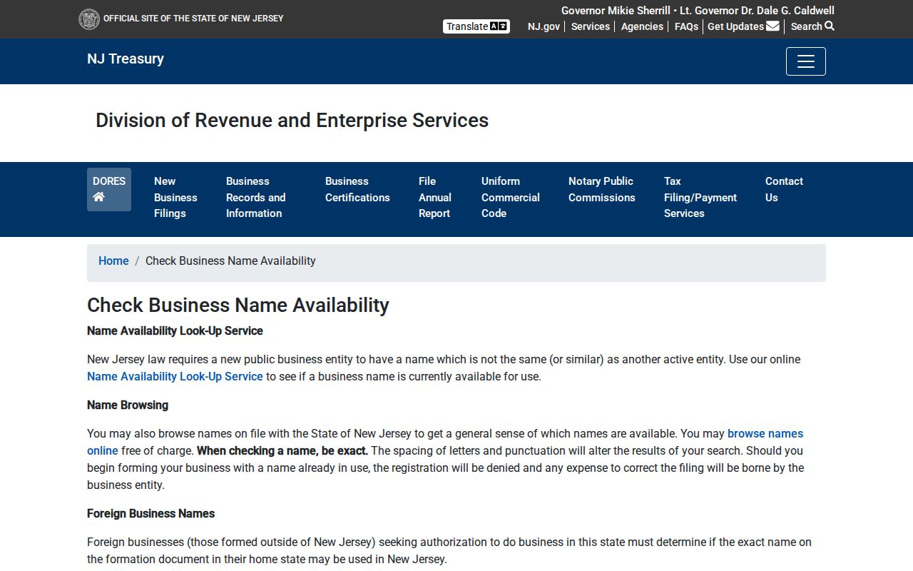 Middletown resident lookup using New Jersey business-name search guidance