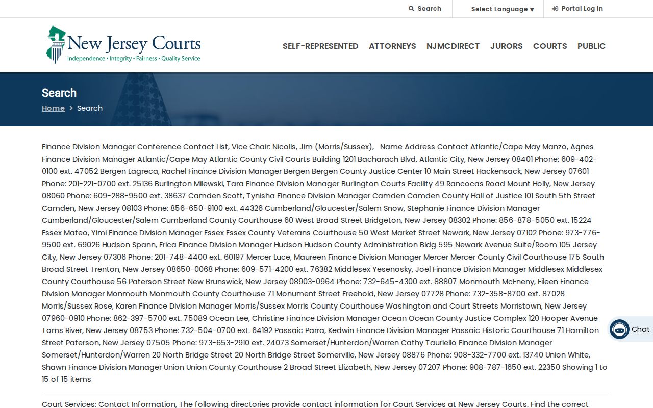 Middletown resident lookup using the New Jersey Courts case-search entry screen