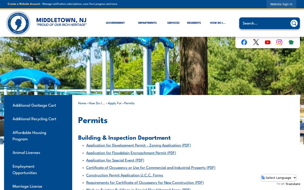Middletown neighbors permit categories and address record resources