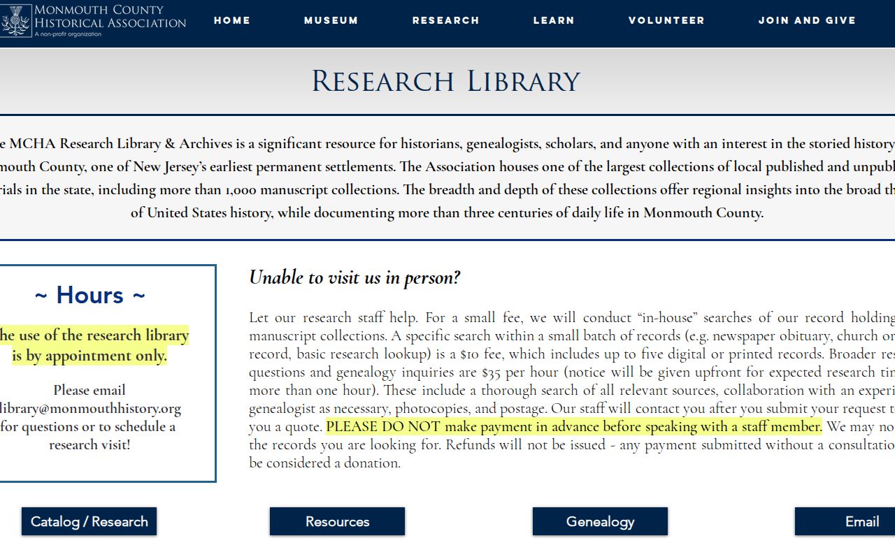 Middletown previous residents research at Monmouth County Historical Association library