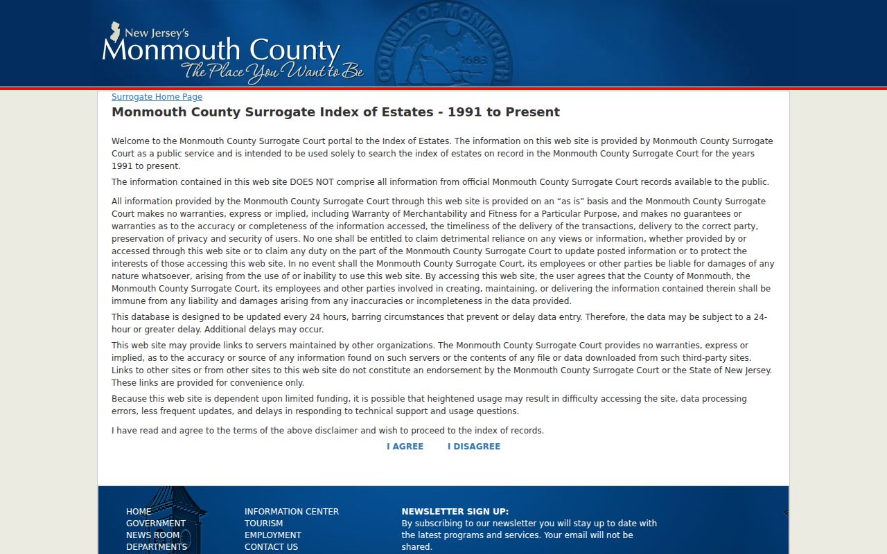Middletown previous residents estate index at Monmouth County Surrogate