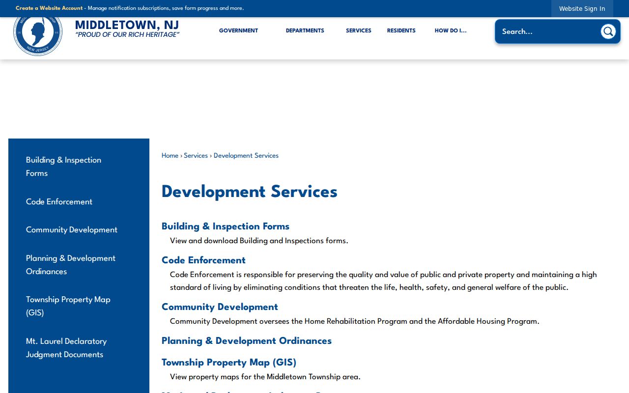 Middletown ZIP code directory using Development Services property-map resources
