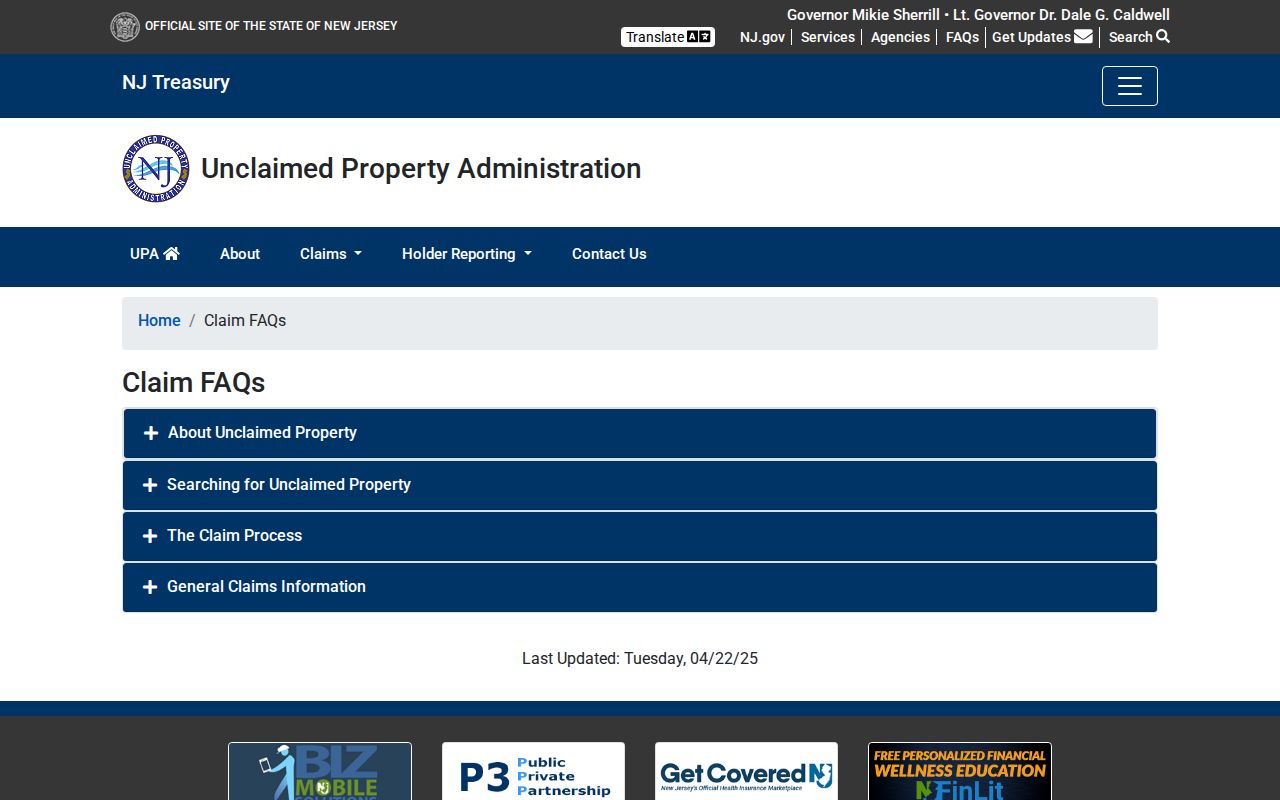 Middletown ZIP code directory and New Jersey unclaimed-property search guidance